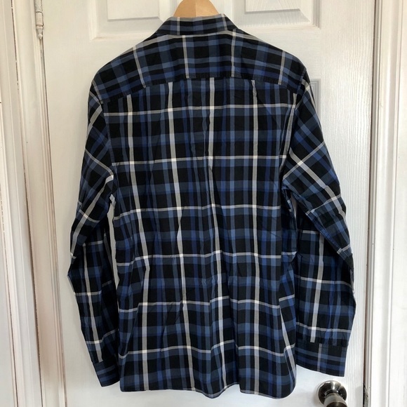 ✨3/$30✨ Kenneth Cole Black Blue & Grey Plaid Button-Up Shirt | L​​ - Picture 2 of 3